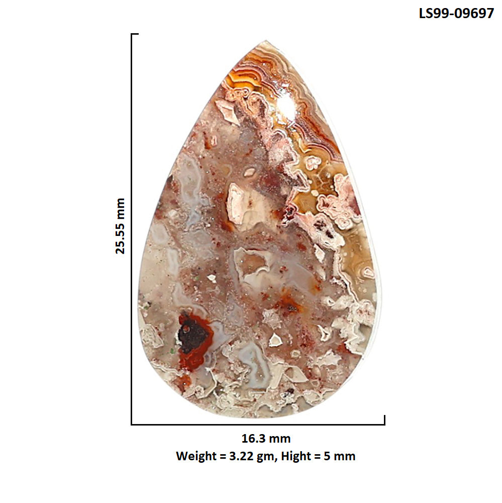 Natural Laguna Lace Agate 16.3x25.55x5 mm Pear Shape Polished Gemstone LS99-09697