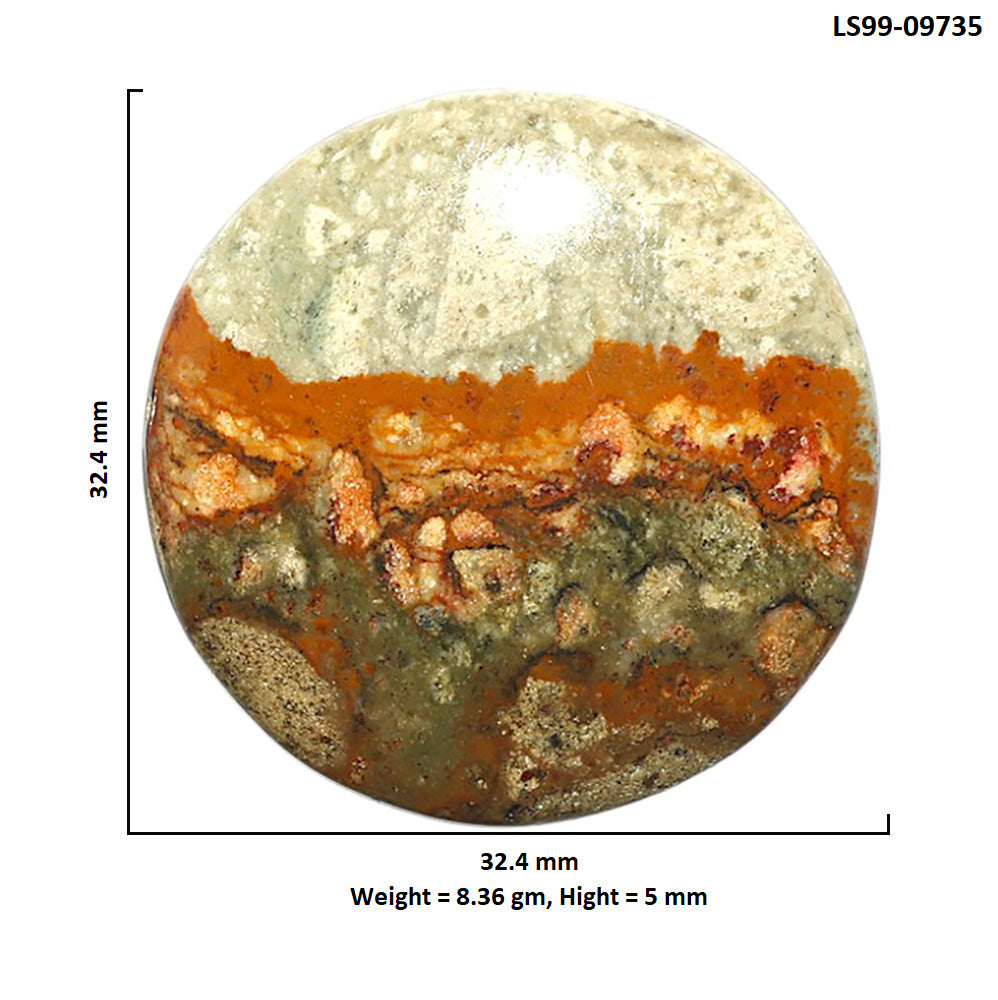 Natural Rocky Butte Picture Jasper 32.4x32.4x5 mm Round Shape Polished Gemstone LS99-09735