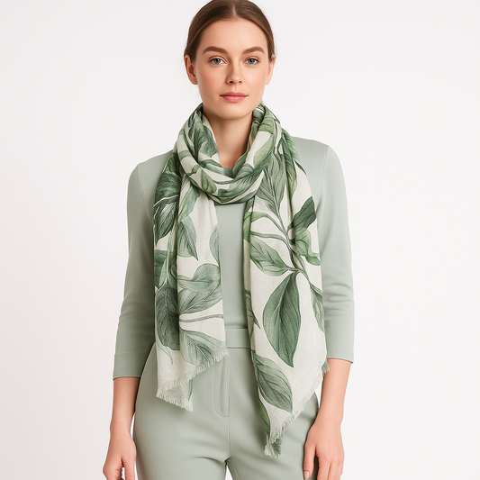Premium Quality Leaf Printed Modal Scarf Screen Lightweight Wraps MMD418