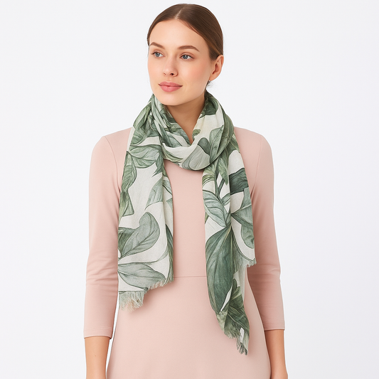 Premium Quality Leaf Printed Modal Scarf Screen Lightweight Wraps MMD418