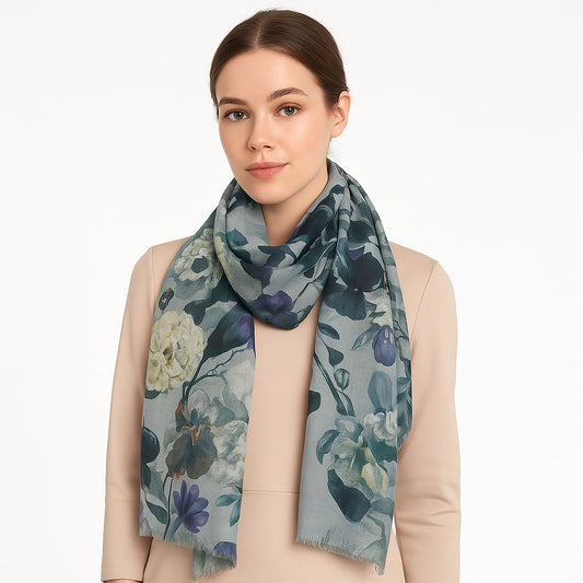 Premium Quality Printed Floral Scarf Cashmere Wool Lightweight MSL202