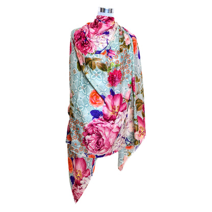 Premium Quality Floral Printed Scarf Silk and Wool Mix Lightweight MSW102