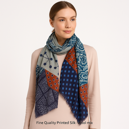 Premium and Soft Quality Printed Scarf Silk and Cashmere Wool MSW103