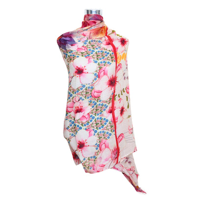 Premium Quality Floral Printed Scarf Silk and Wool Mix Lightweight MSW104