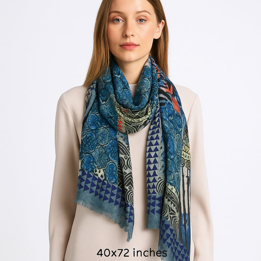 Premium and Soft Quality Printed Scarf Silk and Wool Lightweight MSW105
