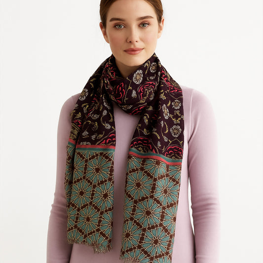 Premium Quality Printed Scarf Silk and Wool Mix Lightweight Wraps MSW107