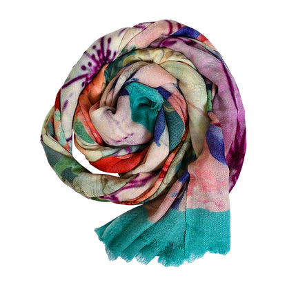 Premium Quality Floral Printed Scarf Silk and Wool Mix Lightweight MSW110