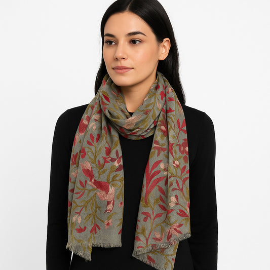 Premium Quality Printed Floral Scarf Cashmere Wool Lightweight MWL302