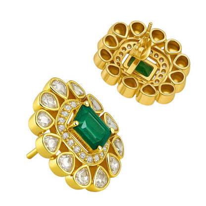 Royal Kundan Polki Stud Earrings 18K Gold Plated Handmade Jewelry PGE1001