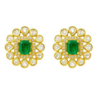 Royal Kundan Polki Stud Earrings 18K Gold Plated Handmade Jewelry PGE1001
