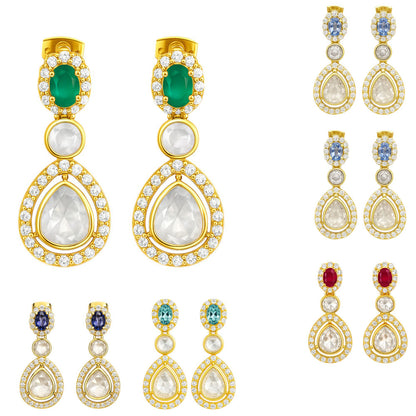 Kundan Polki Dangle Earrings 18K Gold Plated Jewelry with Gemstone PGE1002
