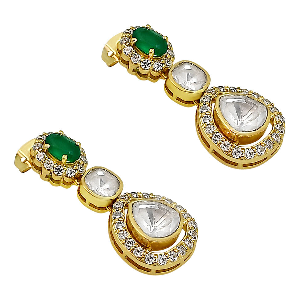 Kundan Polki Dangle Earrings 18K Gold Plated Jewelry with Gemstone PGE1002