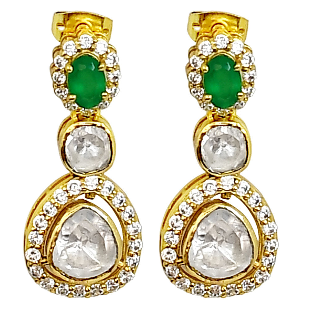Kundan Polki Dangle Earrings 18K Gold Plated Jewelry with Gemstone PGE1002