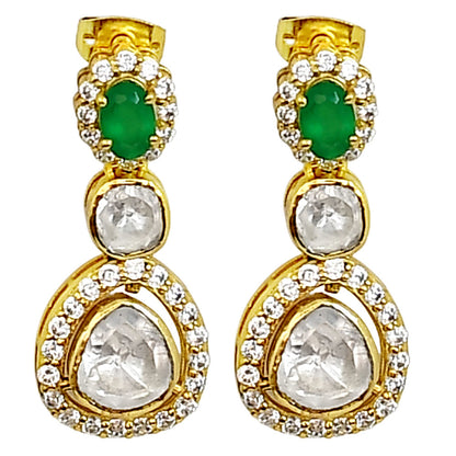 Kundan Polki Dangle Earrings 18K Gold Plated Jewelry with Gemstone PGE1002
