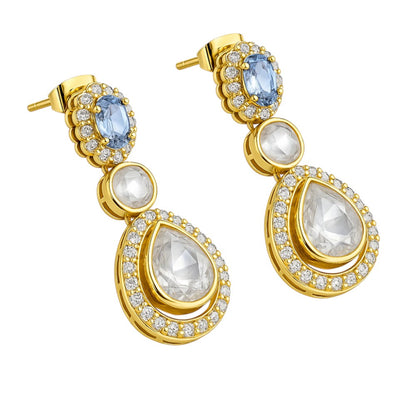 Kundan Polki Dangle Earrings 18K Gold Plated Jewelry with Gemstone PGE1002