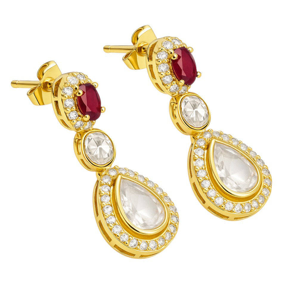 Kundan Polki Dangle Earrings 18K Gold Plated Jewelry with Gemstone PGE1002