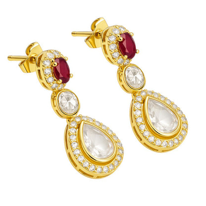 Kundan Polki Dangle Earrings 18K Gold Plated Jewelry with Gemstone PGE1002