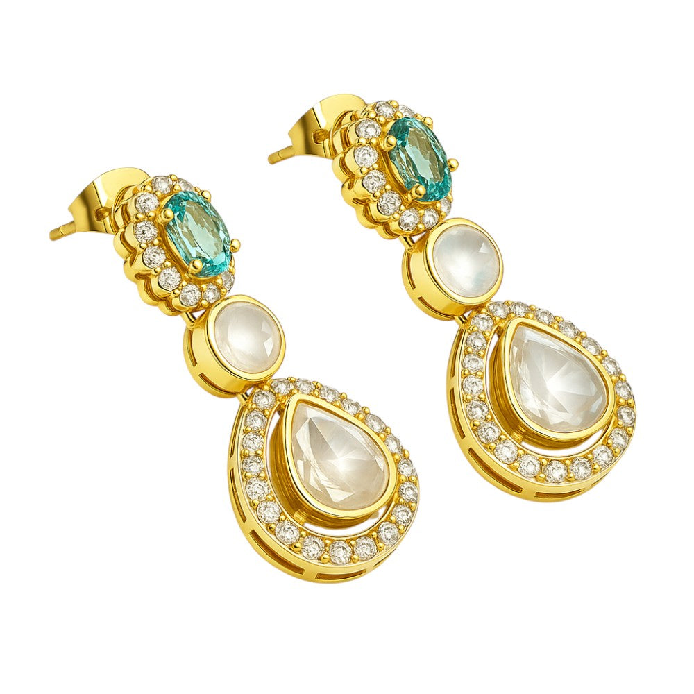 Kundan Polki Dangle Earrings 18K Gold Plated Jewelry with Gemstone PGE1002