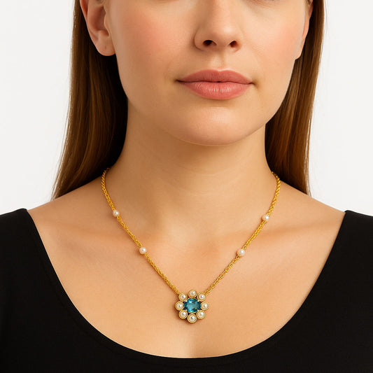 Kundan Polki Pendant Necklace 18K Gold Over Brass Jewelry for Women PGN1001