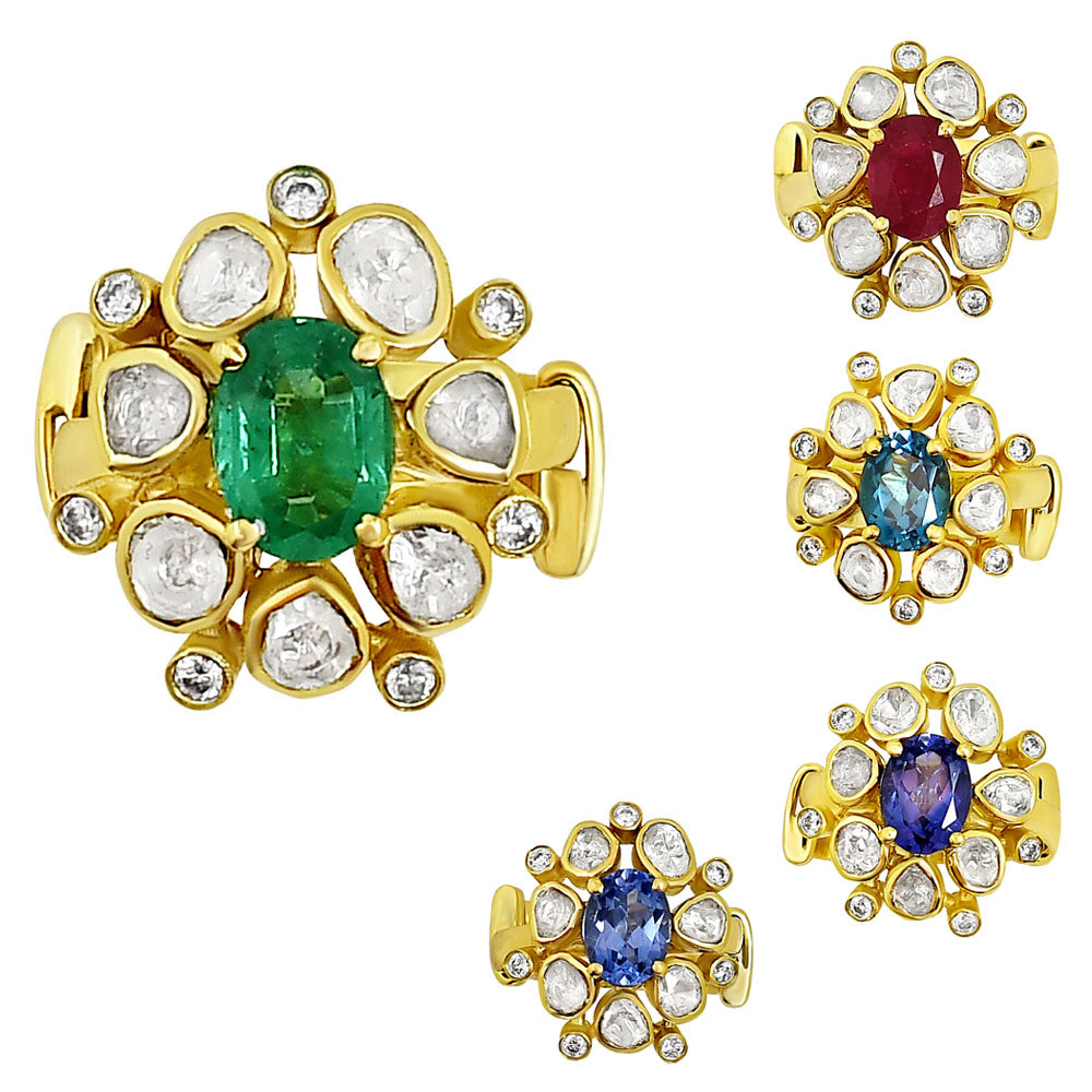 Traditional Kundan Polki Gemstone Ring Size 5-11 18K Gold Plated Jewelry PGR1001