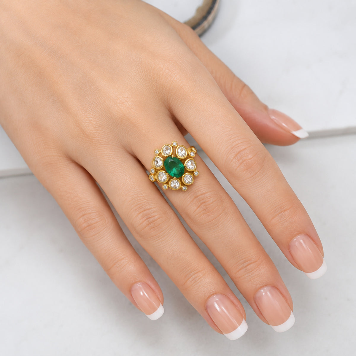 Traditional Kundan Polki Gemstone Ring Size 5-11 18K Gold Plated Jewelry PGR1001
