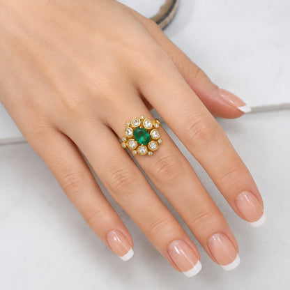 Traditional Kundan Polki Gemstone Ring Size 5-11 18K Gold Plated Jewelry PGR1001