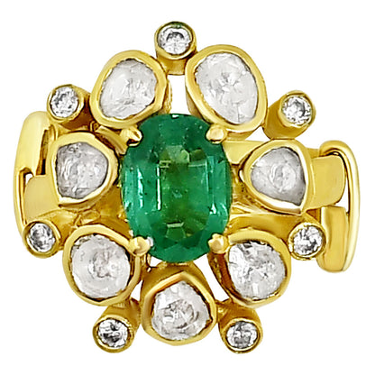 Traditional Kundan Polki Gemstone Ring Size 5-11 18K Gold Plated Jewelry PGR1001