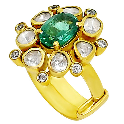 Traditional Kundan Polki Gemstone Ring Size 5-11 18K Gold Plated Jewelry PGR1001