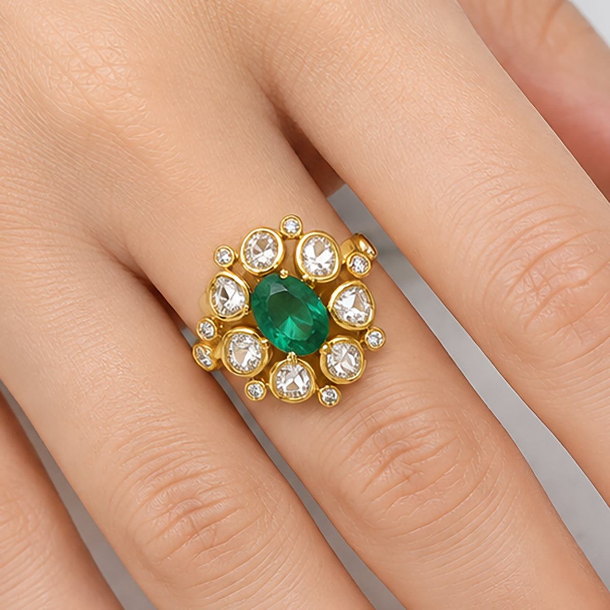 Traditional Kundan Polki Gemstone Ring Size 5-11 18K Gold Plated Jewelry PGR1001