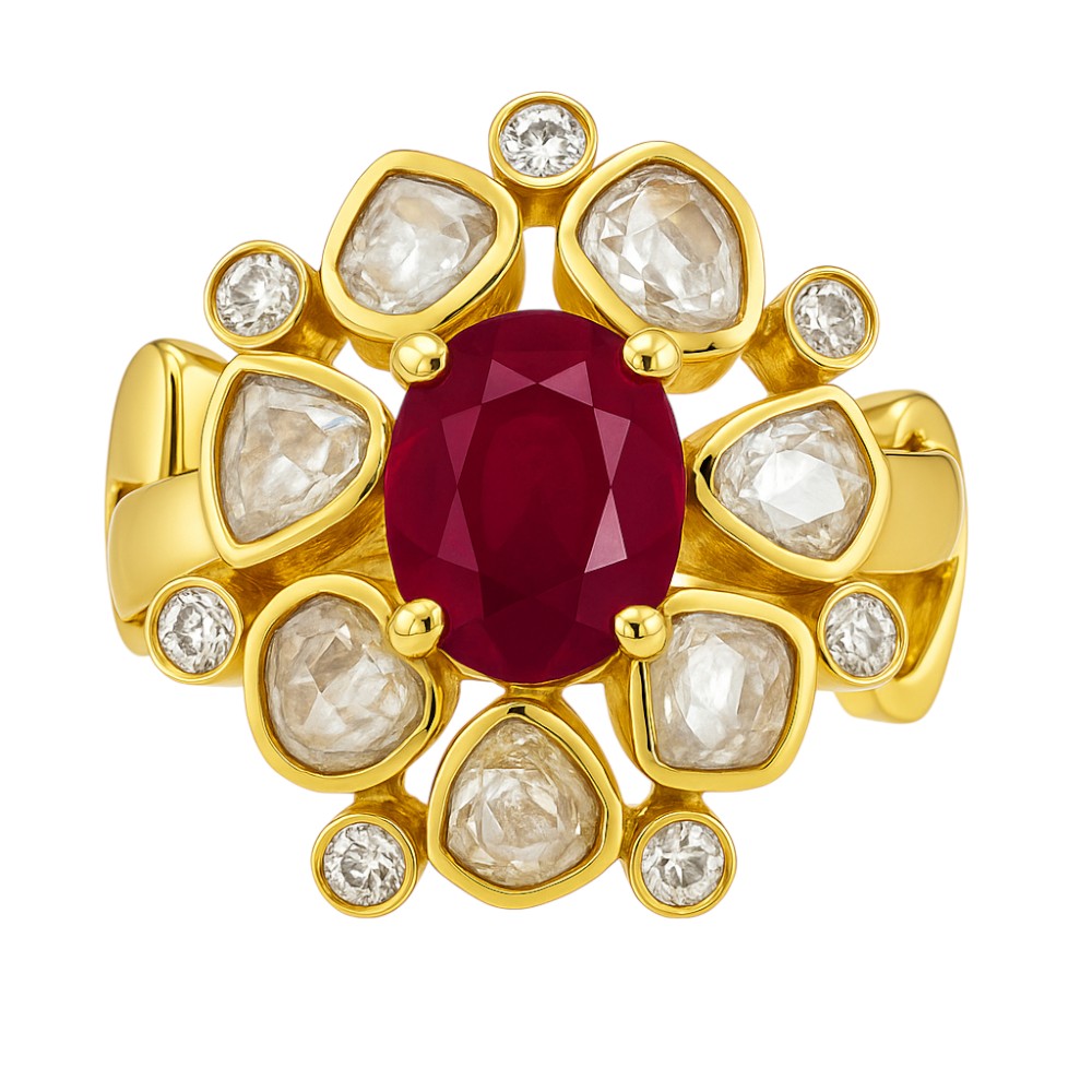 Traditional Kundan Polki Gemstone Ring Size 5-11 18K Gold Plated Jewelry PGR1001