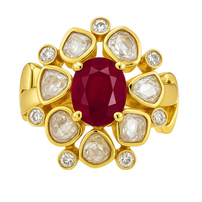 Traditional Kundan Polki Gemstone Ring Size 5-11 18K Gold Plated Jewelry PGR1001