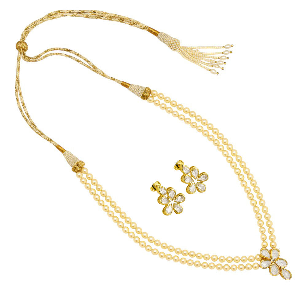 Bridal Kundan Polki Pearl Necklace Earrings Set 18K Gold Plated Jewelry PGT1002