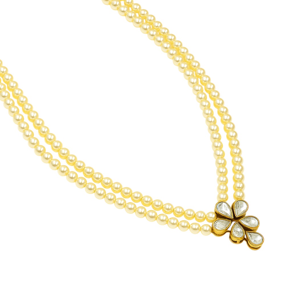 Bridal Kundan Polki Pearl Necklace Earrings Set 18K Gold Plated Jewelry PGT1002