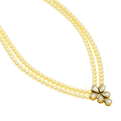 Bridal Kundan Polki Pearl Necklace Earrings Set 18K Gold Plated Jewelry PGT1002