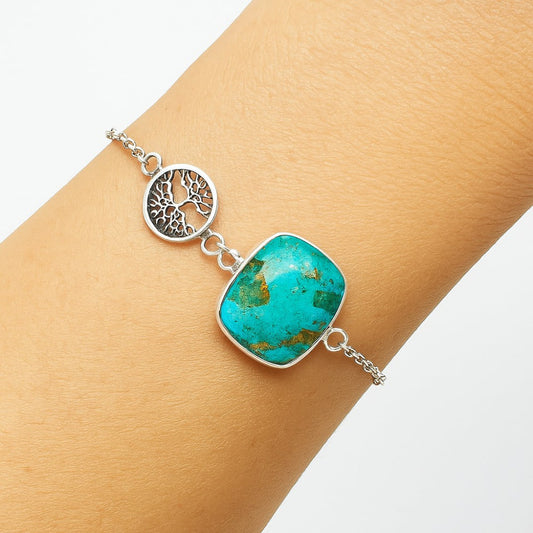 Tree Of Life - Natural Rare Turquoise Nevada Aztec Mt Bracelet B-1032 SDB1811