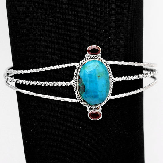 Azurite Chrysocolla and Garnet Cuff Bangle Bracelet B-1009 SDB2124