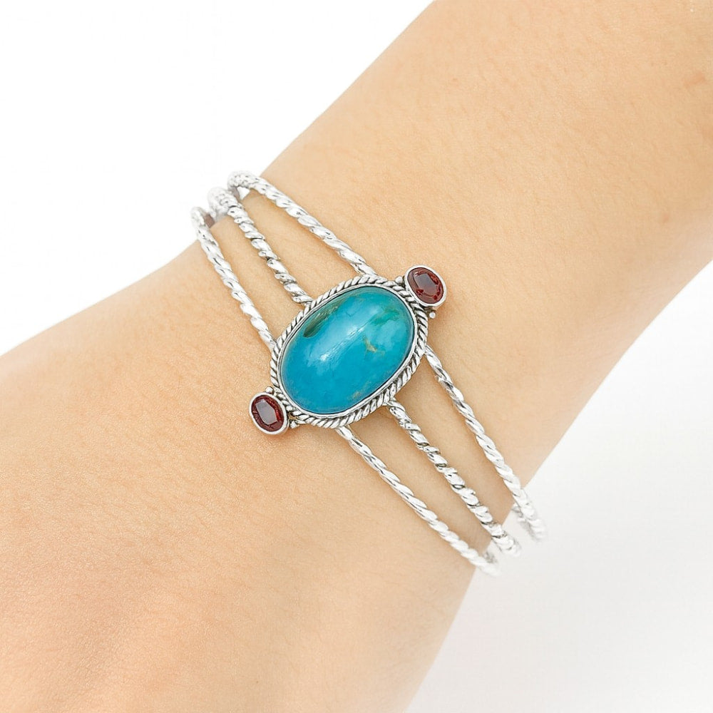 Azurite Chrysocolla and Garnet Cuff Bangle Bracelet B-1009 SDB2124