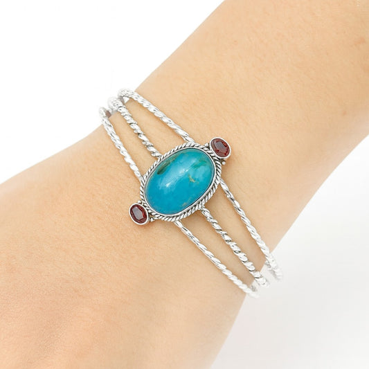 Azurite Chrysocolla and Garnet Cuff Bangle Bracelet B-1009 SDB2124