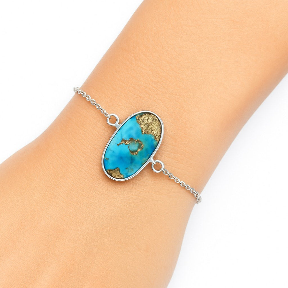 Kingman Turquoise With Pyrite Bracelet B-1023 SDB2486