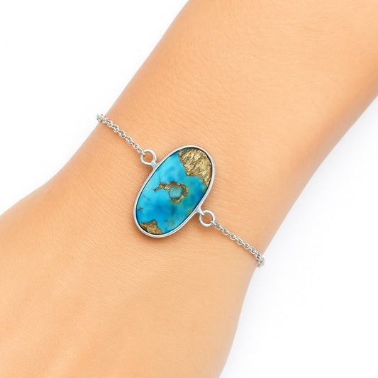 Kingman Turquoise With Pyrite Bracelet B-1023 SDB2486