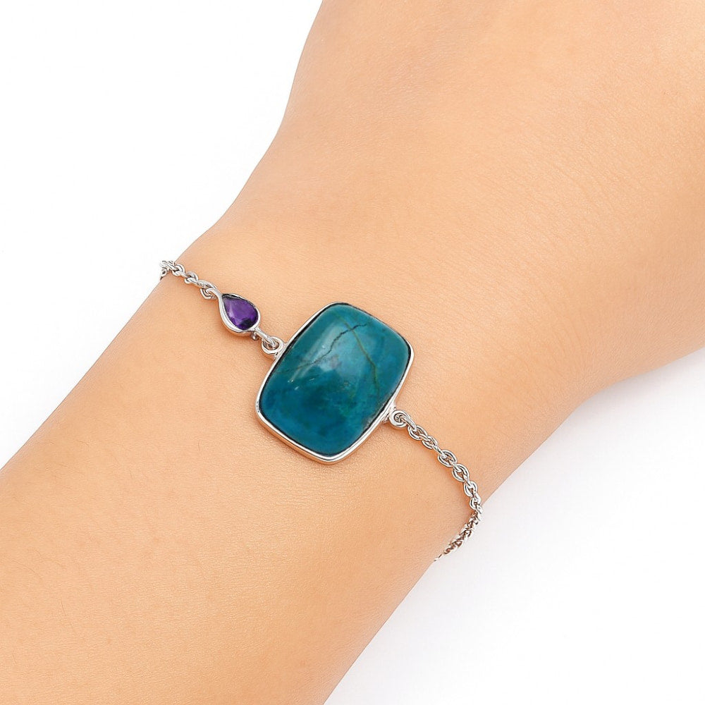 Azurite Chrysocolla and Amethyst Bracelet B-1028 SDB2718