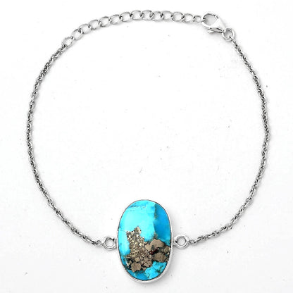 Natural Kingman Turquoise With Pyrite Bracelet B-1023 SDB2826