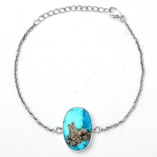 Natural Kingman Turquoise With Pyrite Bracelet B-1023 SDB2826