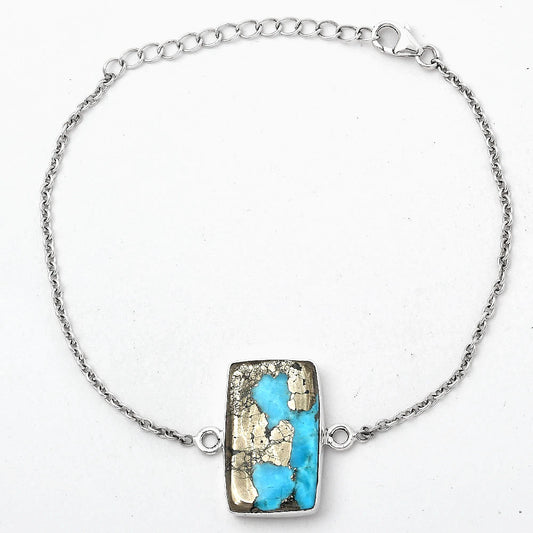 Natural Kingman Turquoise With Pyrite Bracelet B-1023 SDB2827