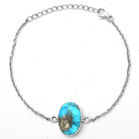 Natural Kingman Turquoise With Pyrite Bracelet B-1023 SDB2831