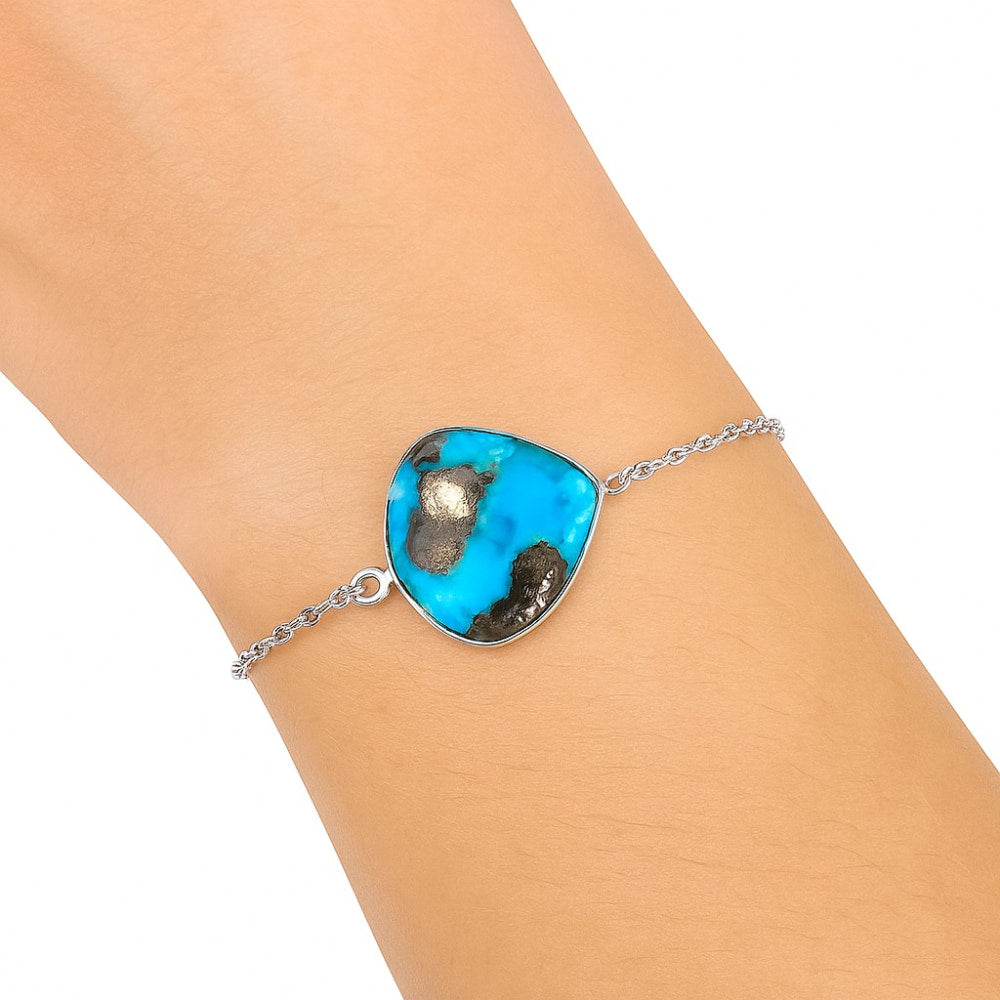 Natural Kingman Turquoise With Pyrite Bracelet B-1023 SDB2836