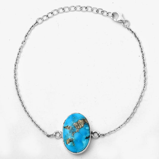 Natural Kingman Turquoise With Pyrite Bracelet B-1023 SDB2855