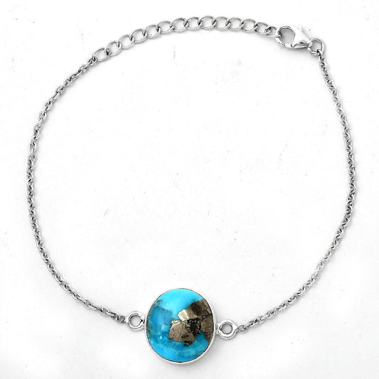 Natural Kingman Turquoise With Pyrite Bracelet B-1023 SDB2864