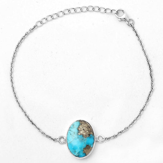 Natural Kingman Turquoise With Pyrite Bracelet B-1023 SDB2892