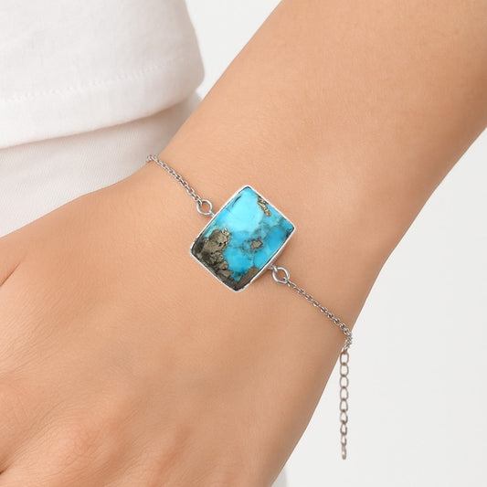 Natural Kingman Turquoise With Pyrite Bracelet B-1023 SDB2900